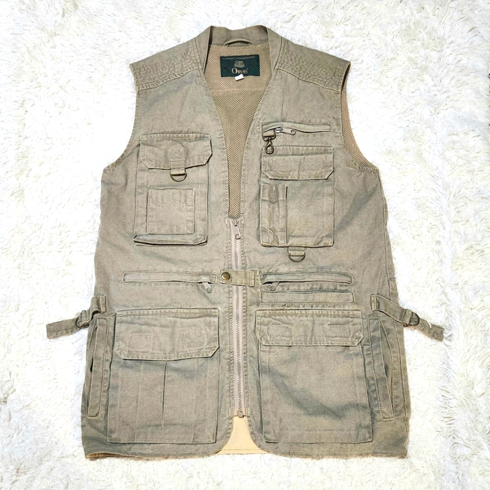 Orvis Khaki Fishing Vest Mens S Vented Utility Multi Pocket Outdoor Sport Jacket